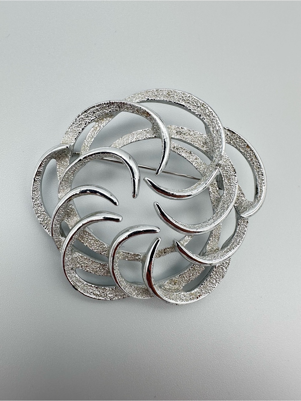 Vintage Sarah Coventry Silver Tone Swirl Brooch Signed